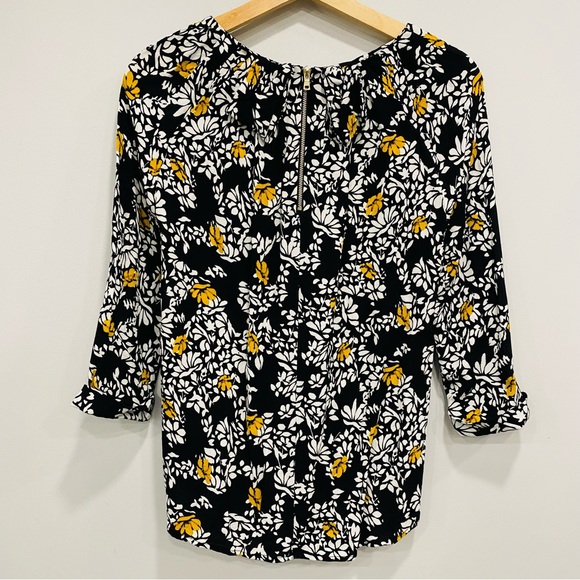 FRNCH Small/Medium Black Gold Floral Crepe Blouse Back Zipper Fairycore Cottage - Picture 15 of 16